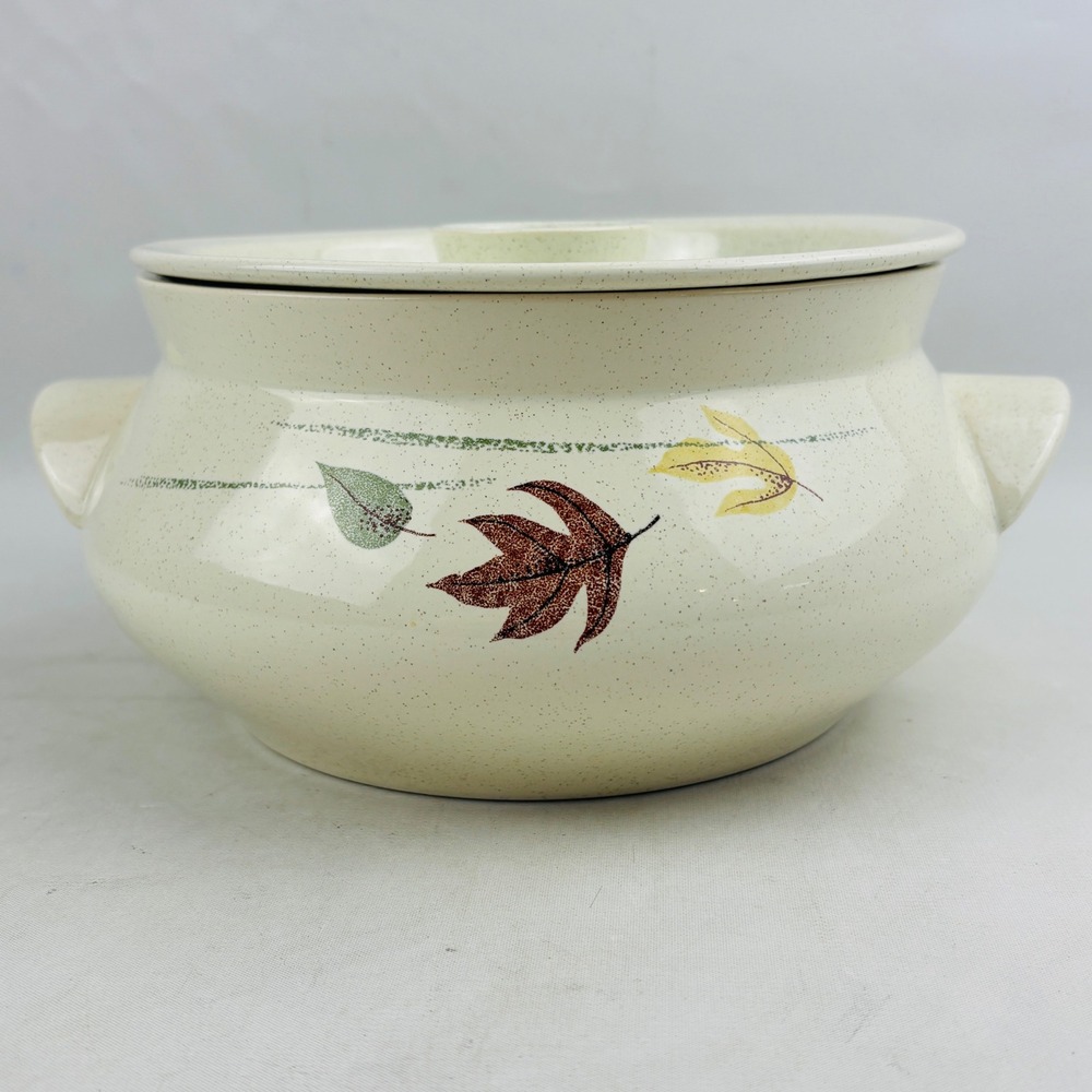 Franciscan Autumn Round Covered Casserole Dish 2 qt Leaves Speckled Vintage MCM